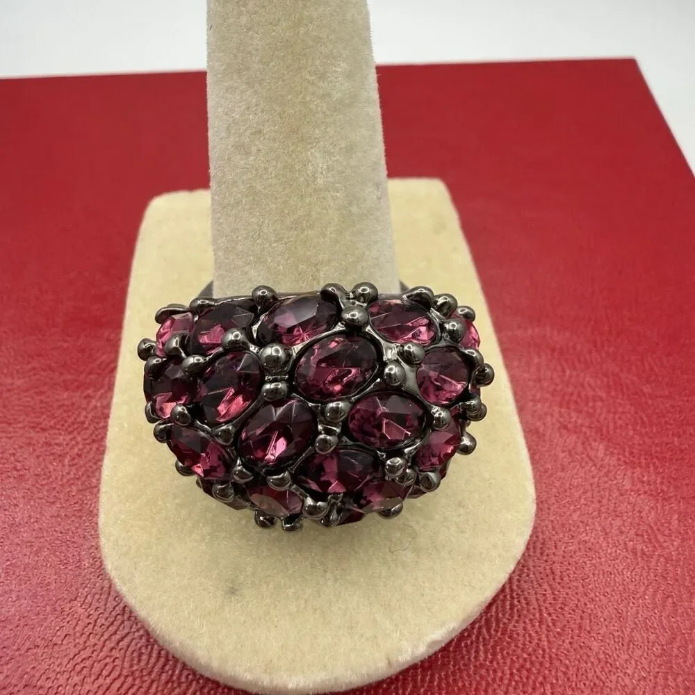 Kenneth Jay Lane cocktail ring domed design rhodolite-inspired stones sz 6 New